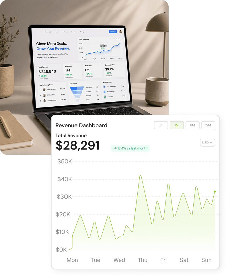 Affiliate revenue dashboard with monthly earnings chart
